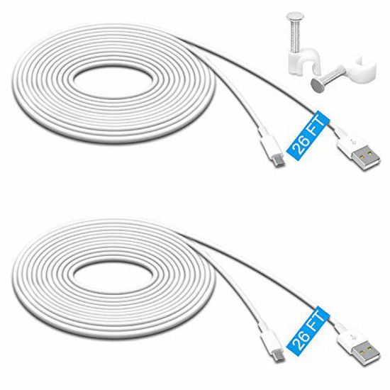 Picture of 2 Pack 26FT Power Extension Cable Compatible for Wyze Cam Pan,WyzeCam,Kasa Cam.YI Dome Home Camera,Furbo Dog,Nest Cam,Oculus Go,Netvue, Durable Charging and Data Sync Cord for Home Security Camera