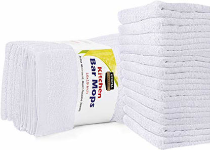 Picture of Utopia Towels Kitchen Bar Mops Towels, Pack of 12 Towels - 16 x 19 Inches, 100% Cotton Super Absorbent White Bar Towels, Multi-Purpose Cleaning Towels for Home and Kitchen Bars