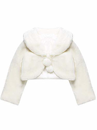 Picture of Blulu White Girls Princess Faux Fur Wraps Shawl Flower Girls Bolero Shrug Accessories Princess Cape Party Wedding Dress Up (Style A, M for 4Y - 7Y)