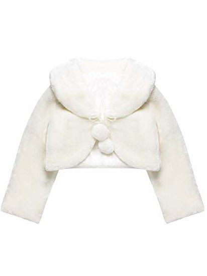 Picture of Blulu White Girls Princess Faux Fur Wraps Shawl Flower Girls Bolero Shrug Accessories Princess Cape Party Wedding Dress Up (Style A, M for 4Y - 7Y)