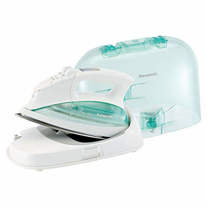 Picture of Panasonic Contoured Stainless Steel Soleplate, Vertical, Auto Shut Off, Power Base and Carrying/Storage Case - NI-L70SRW Cordless 1500W Steam/Dry Iron, standart, Green/White