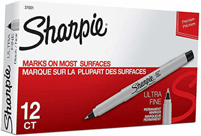 Picture of Sharpie Permanent Markers, Ultra Fine Point, Black, 12 Count - 1