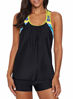Picture of Aleumdr Womens Strappy Blouson Striped Color Block Printed T-Back Push Up Tankini Tops Padded Swimsuits Sporty Bathing Suits Striped Black Small 4 6