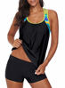 Picture of Aleumdr Womens Strappy Blouson Striped Color Block Printed T-Back Push Up Tankini Tops Padded Swimsuits Sporty Bathing Suits Striped Black Small 4 6