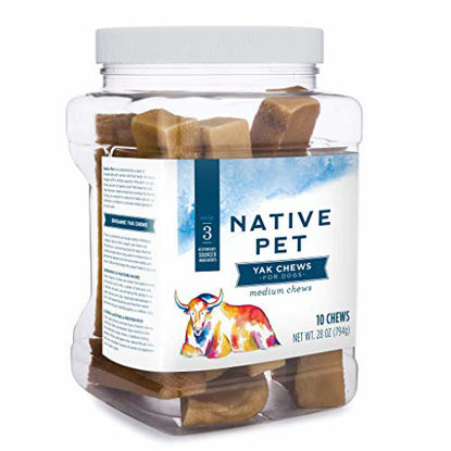 Picture of Native Pet Yak Chews for Dogs (Bulk Size - 10 Medium Chews). Pasture-Raised and Organic Himalayan Churpi Chew. Long Lasting, Low Odor, and Protein Rich Reward Treat.