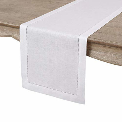 Picture of Solino Home 100% Pure Linen Hemstitch Table Runner - 14 x 36 Inch, Handcrafted from European Flax, Machine Washable Classic Hemstitch - White