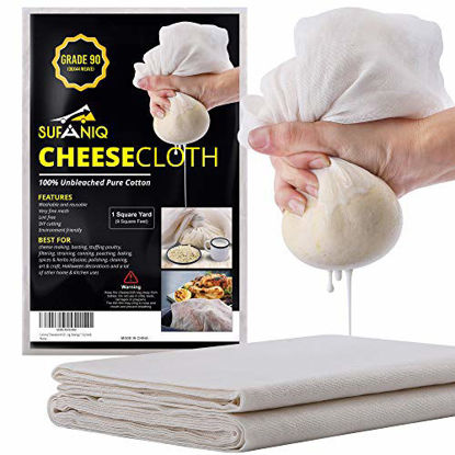Picture of Sufaniq Cheesecloth Grade 90-9 Square Feet Unbleached 100% Cotton Fabric Ultra Fine Reusable Cheese Cloths for Cooking Straining Cheesemaking and Baking (1 Sq Yard)