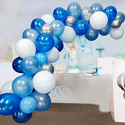 Picture of Blue Balloon Garland Kit 117 pcs Blue White Sliver Balloon Garland Arch Kits Metallic Royal Blue Balloons Arch For Birthday Party
