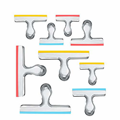 Picture of House Again 12 Pack 3 Sizes Chip Bag Clips Covered with Silicone - NO More Sharp Edges - Air Tight Seal Bag Clips, Bright Silver, 5 Inches, 3 Inches and 2.5 Inches
