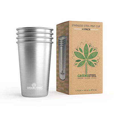Picture of #1 Premium Stainless Steel Cups 16oz Pint Cup Tumbler (4 Pack) By Greens Steel - Premium Metal Cups - Stackable Durable Cup