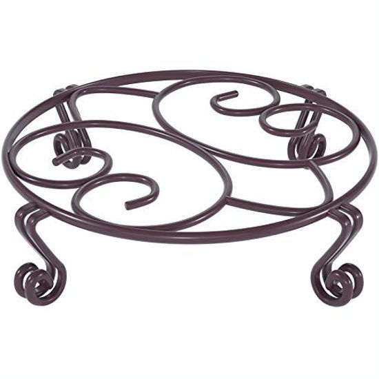 Picture of Yimobra Original Patented Plant Stand for Indoor Plants, Heavy Duty Potted Holder, Outdoor Metal Rustproof Iron Garden Container Round Supports Rack for Planter, Brown 11.8 Inches