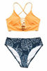 Picture of :CUPSHE Women's Orange and dark blue Leaves Print Lace Bikini Set Large