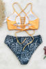 Picture of :CUPSHE Women's Orange and dark blue Leaves Print Lace Bikini Set Large