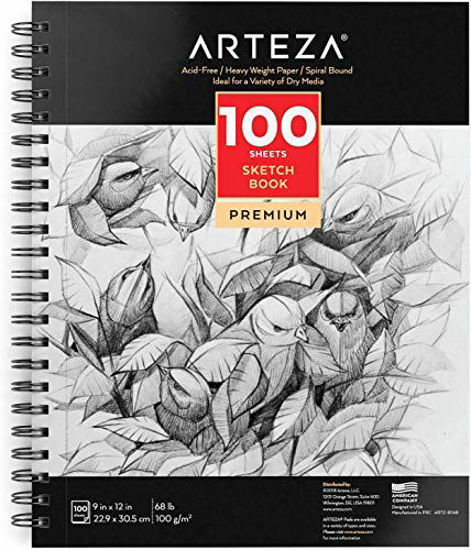 Picture of Arteza 9X12" Sketch Book, 100 Sheets (68 lb/100gsm), Spiral Bound Artist Sketch Pad, Durable Acid Free Drawing Paper, Ideal for Kids & Adults, Bright White