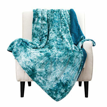 Picture of Bedsure Faux Fur Reversible Tie-dye Sherpa Throw Blanket for Sofa, Couch and Bed - Super Soft Fuzzy Fleece Blanket for Outdoor, Indoor, Camping, Gifts (50x60 inches, Teal)