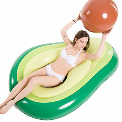 Picture of Jasonwell Inflatable Avocado Pool Float Floatie with Ball Water Fun Large Blow Up Summer Beach Swimming Floaty Party Toys Lounge Raft for Kids Adults