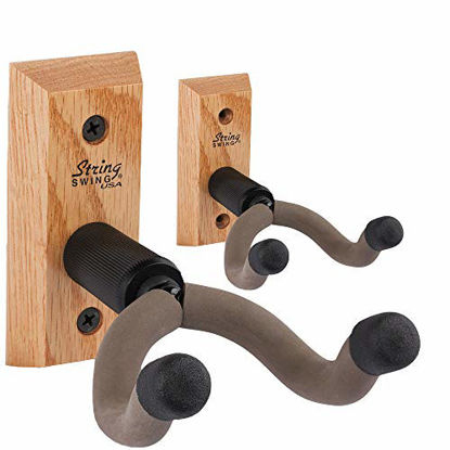 Picture of String Swing Guitar Hanger - Holder for Electric Acoustic and Bass Guitars - Stand Accessories Home or Studio Wall - Musical Instruments Safe without Hard Cases - Oak Hardwood CC01K-O 2-Pack