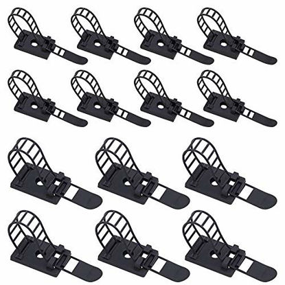 Picture of Rustark 50Pcs 2 Sizes Adjustable Self-Adhesive Nylon Cable Straps Cable Ties Cord Clamp for Wire Management, Large and Small