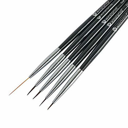 Picture of Winstonia 5 pcs Nail Art Brushes Set Liner Striping Brush for Strokes, Details Painting, Blending, Elongated Lines - FINE LINE