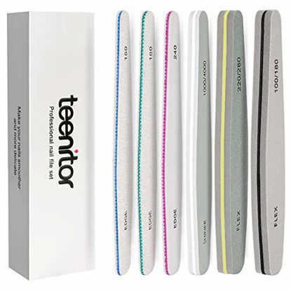 Picture of Nail File, Teenitor Gel nail file Set Professional Nail Buffer File Block Natural Manicure File Nail Polisher Washable Double Sided Grit 150/180/200/240/280/1000/4000 Buffer