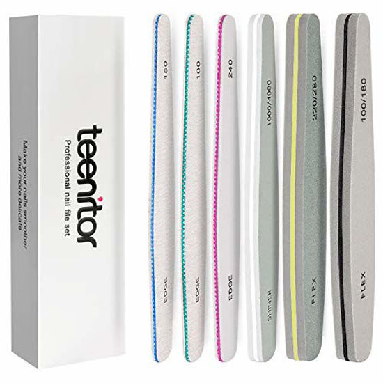 Picture of Nail File, Teenitor Gel nail file Set Professional Nail Buffer File Block Natural Manicure File Nail Polisher Washable Double Sided Grit 150/180/200/240/280/1000/4000 Buffer