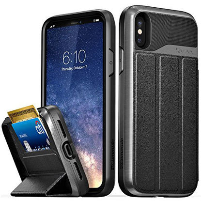 Picture of Vena iPhone Xs/X Wallet Case, [vCommute][Military Grade Drop Protection] Flip Leather Cover Card Slot Holder with Kickstand Compatible with Apple iPhone Xs 2018 / X 2017 5.8" (Space Gray/Black)