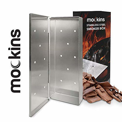 Picture of Mockins Stainless Steel BBQ Smoker Box for Grilling Barbecue Wood Chips On Gas Grill or Charcoal Grill - Grilling Accessories