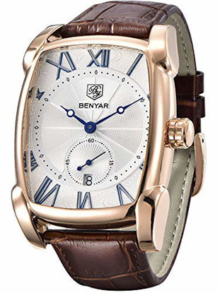 Picture of BENYAR Watch for Men 5114M Square 3ATM Waterproof Leather Simple Quartz Business Fashion Casual Classic Retro Rectangle Watches