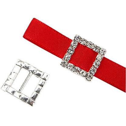 Picture of 35pcs Square Rhinestone Buckle Invitation Ribbon Slider for Ribbons Wedding Supply Gift Wrap Hairbow Center (1515mm)