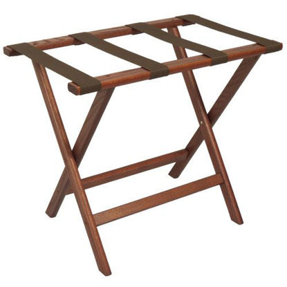 Picture of Wooden Mallet Deluxe Straight Leg Luggage Rack,Brown Straps, Mahogany