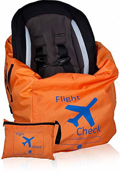 GetUSCart- Car Seat Travel Bag and Carrier for Gate Check with Travel Pouch  - Bright Orange with Blue Letters for Airport, Airplane Gate Check, Car  Trips and Storage Double Backpack Straps
