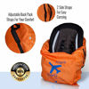 Picture of Car Seat Travel Bag and Carrier for Gate Check with Travel Pouch - Bright Orange with Blue Letters for Airport, Airplane Gate Check, Car Trips and Storage Double Backpack Straps | Carseat Bag for STO