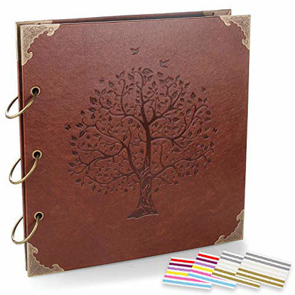 Picture of ADVcer Photo Album DIY Scrapbook (10x10 inch 50 Pages Double Sided), Vintage Leather Cover Three-Ring Binder Family Picture Booth with 9 Color 408pcs Self Adhesive Photos Corners for Memory Keep, Tree