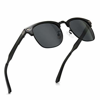 Picture of SUNGAIT Classic Half Frame Retro Sunglasses with Polarized Lens (Black Frame Gray Lens)