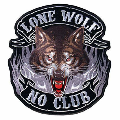 Picture of Officially Licensed Originals Lone Wolf, NO Club, with Flames, Iron-On/Saw-On Rayon Full FACE Patch - 5" x 5"