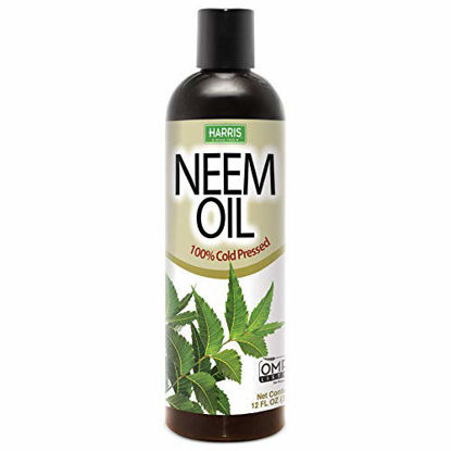 Picture of Harris Neem Oil, 100% Cold Pressed and Unrefined for Plants, Skin and Hair, 12oz Cosmetic Grade
