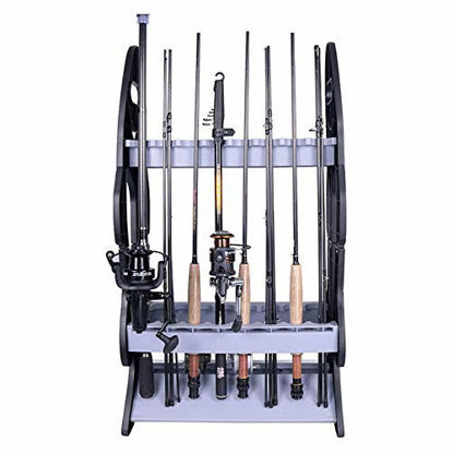 Picture of 16 Fishing Rod Holder Storage Rack, Fishing Pole Stand Garage Organizer Holds Any Type of Rod or Hiking Sticks Keep It Steady