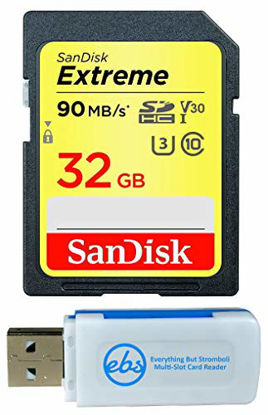Picture of SanDisk 32GB Extreme Memory Card works with Panasonic Lumix ZS50, FZ80, DMC-LX10K, G7, DMC-TS30A,DC-ZS70S, GX85, DMC-FZ70 Digital DSLR Camera SDHC 4K V30 UHS-I with Everything But Stromboli Reader