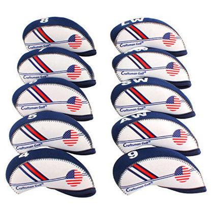 Picture of Craftsman Golf White & Blue US Flag Neoprene Golf Club Head Cover Wedge Iron Protective Headcover for Callaway, Ping, Taylormade, Cobra, Etc.