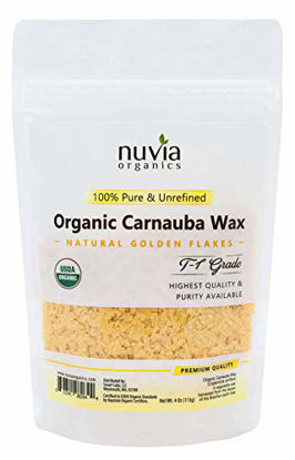 Picture of Nuvia Organics USDA Certified Carnauba Wax, 100% Vegan, Sustainably Harvested - Great for DIY Cosmetics, Food Grade, Various Uses, 4 Oz