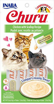 Picture of INABA Churu Lickable Purée Natural Cat Treats (Chicken with Scallop Recipe, 4 Tubes)