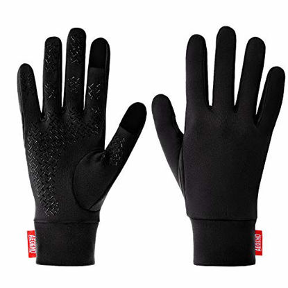 Picture of Aegend Running Gloves Women Men Touch Screen Cycling Sports Mittens Liners Warm Gloves, Black, Medium