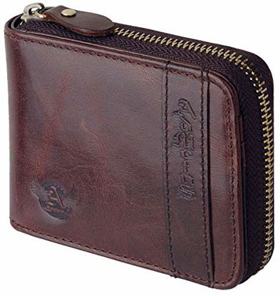 Picture of Wallet for Men Leather Zipper Bifold Wallet RFID Blocking Credit Card Holder with Gift Box Brown