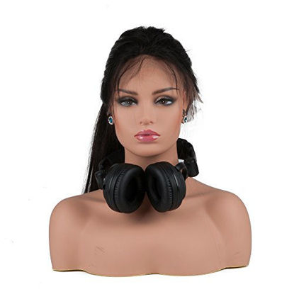 Picture of L7 Mannequin Life Size PVC Manikin Head with Shoulders Realistic Mannequin Head Bust Wig Head Stand for Wigs Earrings Hats Display