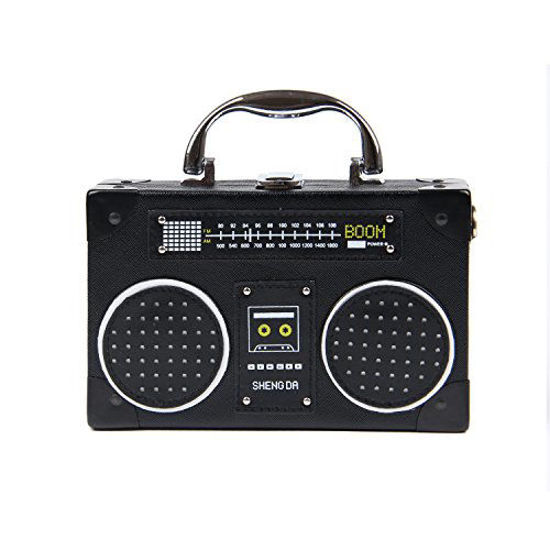 Picture of Kuang Women Retro Radio Shaped Clutch Hundred Dollar Bill Box Shoulder Bag Elegant Evening Crossbody Handbag