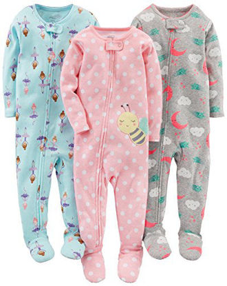 Picture of Simple Joys by Carter's Baby Girls' 3-Pack Snug-Fit Footed Cotton Pajamas, Ballerina/Moon/Bee, 6-9 Months