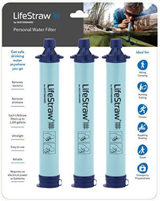 Picture of LifeStraw Personal Water Filter for Hiking, Camping, Travel, and Emergency Preparedness, 3 Pack, Blue
