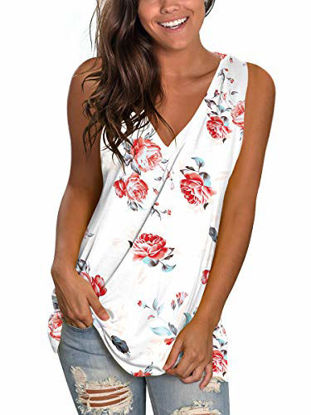 Picture of SAMPEEL Womens Tank Tops White Teens T Shirts Deep V Rose Print Cute Tunic Casual S