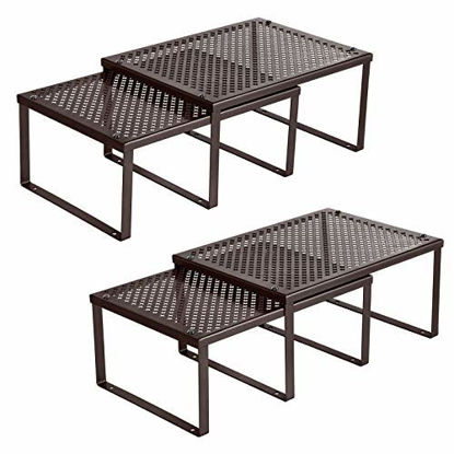Picture of SONGMICS Cabinet Shelf Organizer, Stackable, Expandable, Set of 4 Metal Kitchen Counter Shelves, Brown UKCS06BR