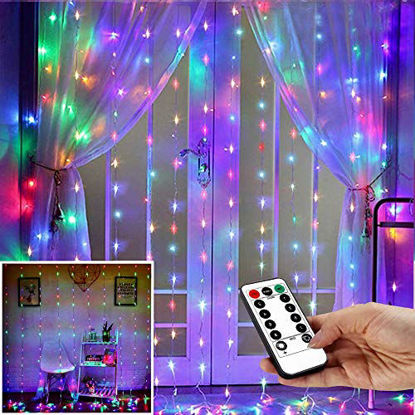 Picture of String Lights Curtain,USB Powered Fairy Lights for Party Bedroom Wall,8 Lighting Modes & IP64 Waterproof Ideal for Wedding Valentines Day Decor (Multi-Colored,7.9Ft x 5.9Ft)
